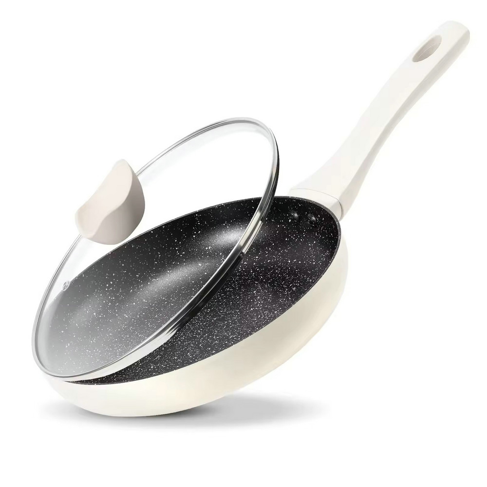 Leichte, antihaftbeschichtete Bratpfanne aus Granitstein zum Kochen mit Glasdeckel